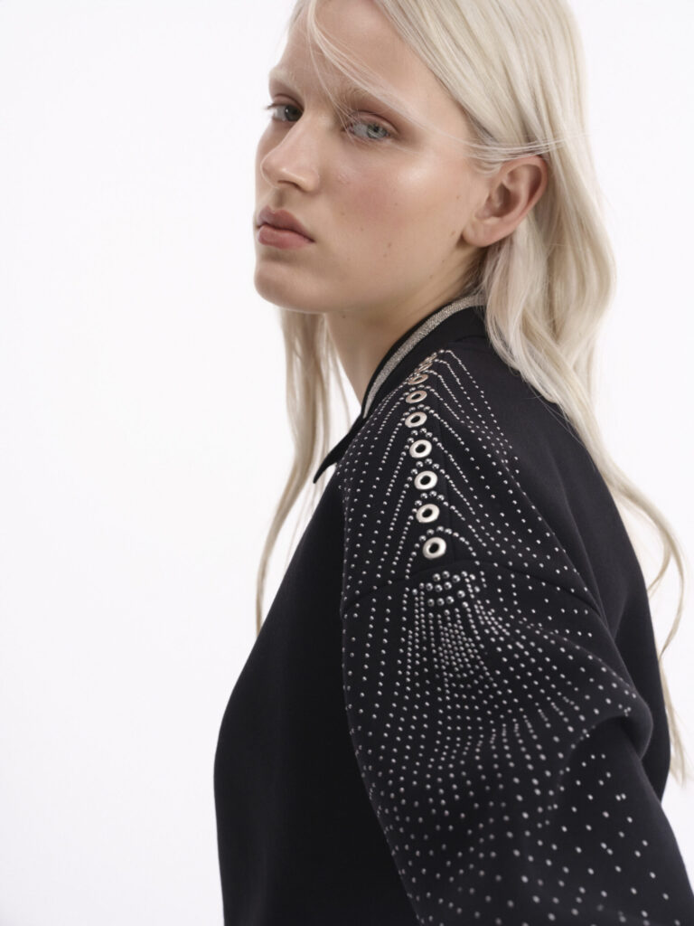 blonde woman posing in studio